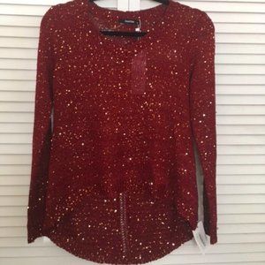 GeeGee Sequin Maroon Red Holiday Sweater Top Small NWT